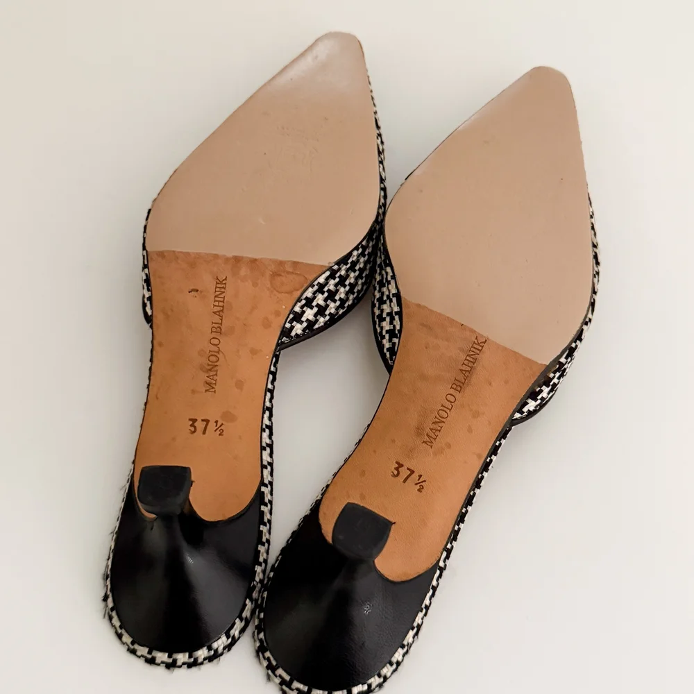 Manolo Blahnik Vintage Houndstooth Buckle Mule Heels (US 7.5 / IT